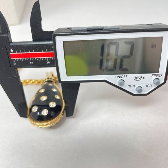 Gold Rope Chain Necklace With Reversible Teardrop Pendant Black & White Crystals - Picture 7 of 9